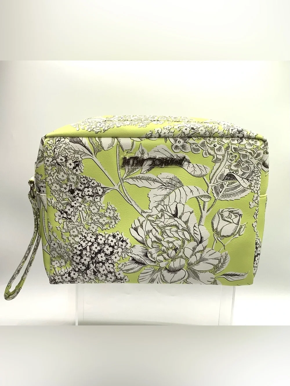 Betsey Johnson Lime Green Floral Cosmetic Bag with Wristlet Strap - NWOT